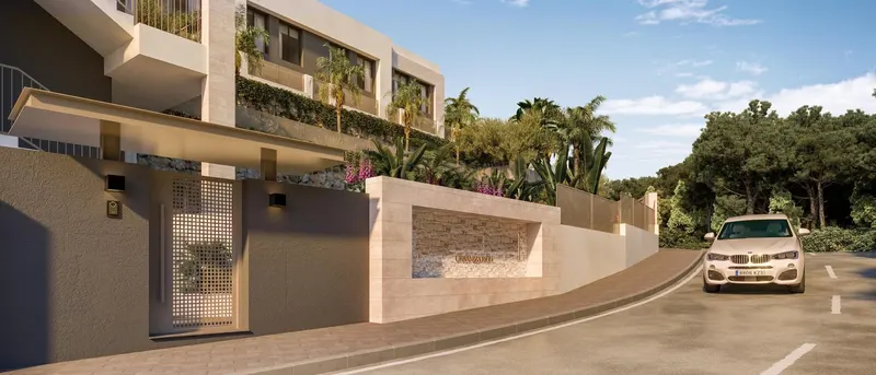Casas adosadas de nueva construcción con vistas al mar cerca del campo de golf Miraflores, en Calahonda
