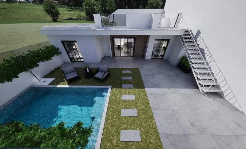 Villas adosadas de nueva construcción en esquina a la venta en Torre Pacheco con piscina privada y solárium