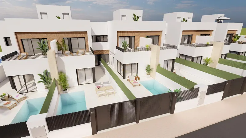 Modernas villas adosadas con piscina privada cerca del mar en Santiago de la Ribera