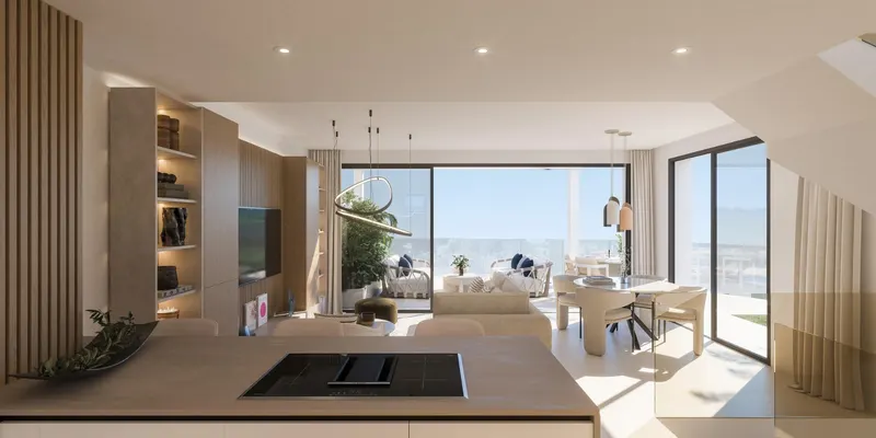 Casas adosadas de nueva construcción con vistas al mar cerca del campo de golf Miraflores, en Calahonda
