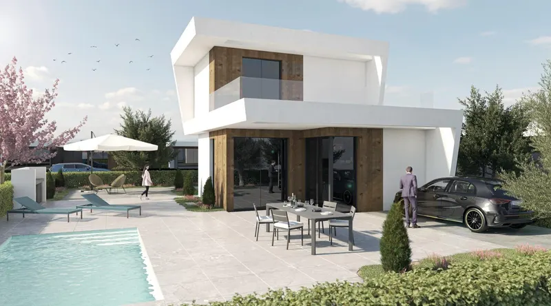 Villas de nueva construcción en Altaona Golf Resort, Murcia, con piscina privada y vistas a la montaña