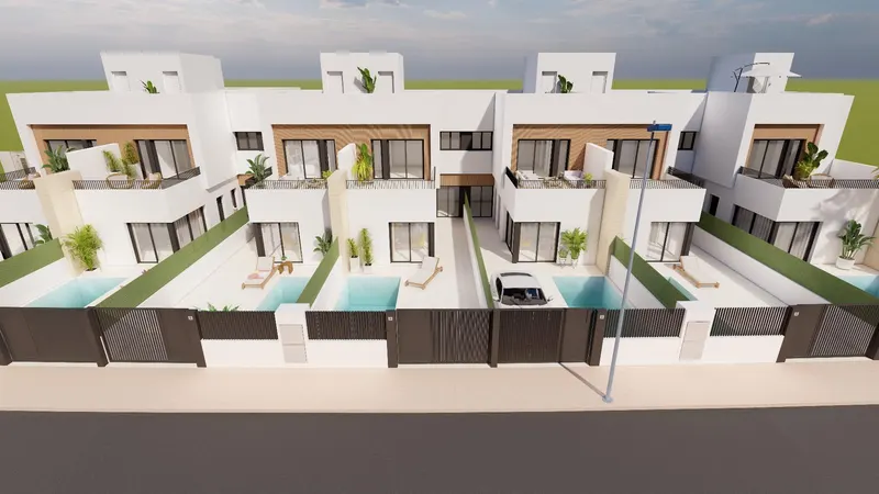 Modernas villas adosadas con piscina privada cerca del mar en Santiago de la Ribera