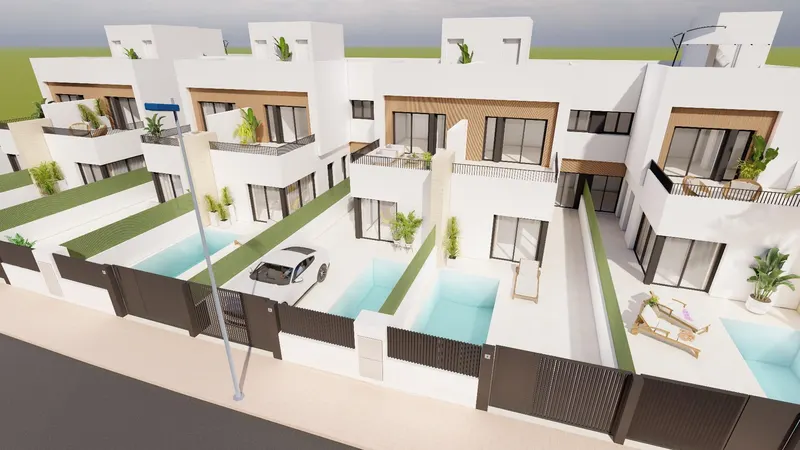 Modernas villas adosadas con piscina privada cerca del mar en Santiago de la Ribera