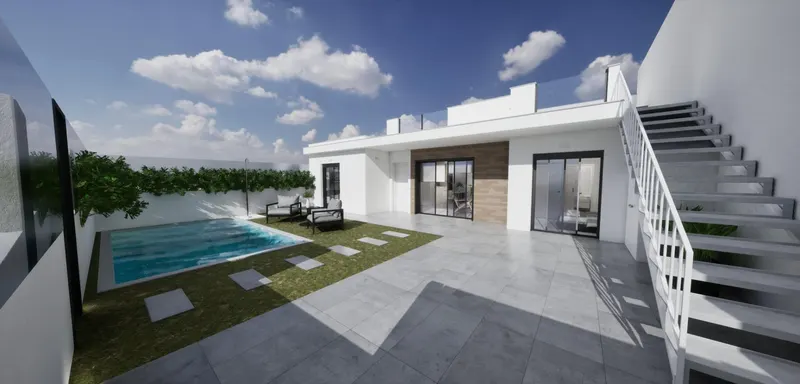Villas adosadas de nueva construcción en esquina a la venta en Torre Pacheco con piscina privada y solárium
