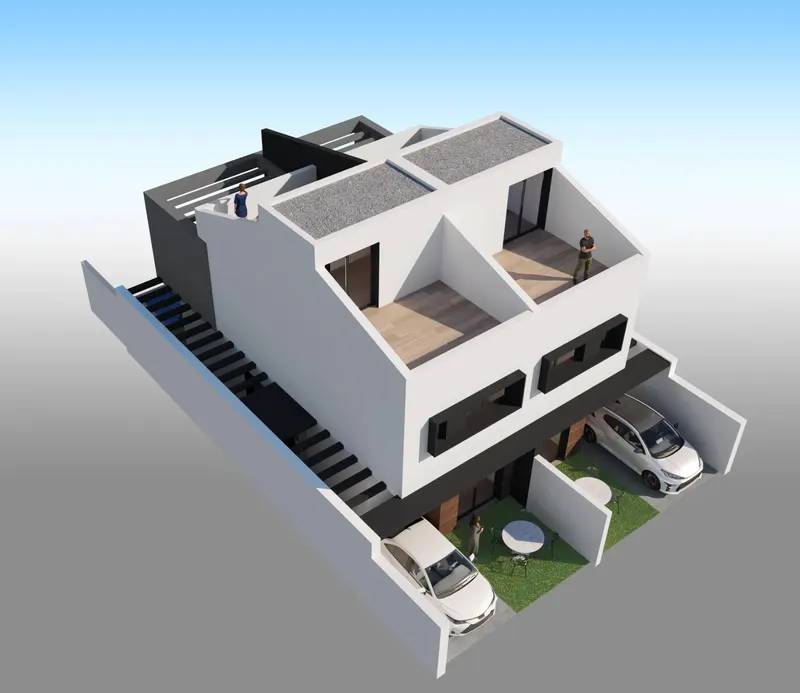 Modernas villas adosadas con piscina privada cerca del mar en Santiago de la Ribera