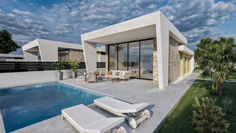 Chalets de obra nueva de una planta con piscina privada en Torrevieja
