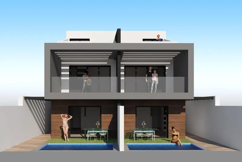 Modernas villas adosadas con piscina privada cerca del mar en Santiago de la Ribera