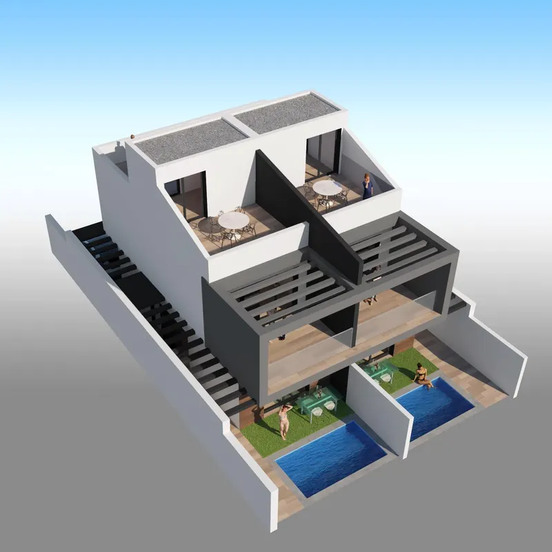 Modernas villas adosadas con piscina privada cerca del mar en Santiago de la Ribera