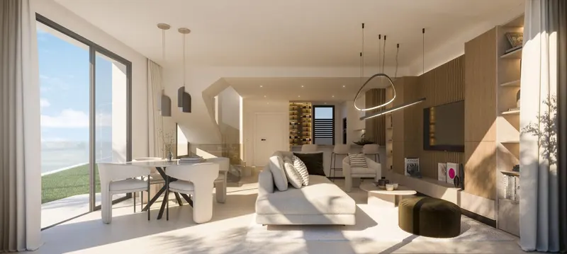 Casas adosadas de nueva construcción con vistas al mar cerca del campo de golf Miraflores, en Calahonda