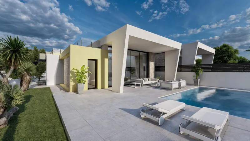 Chalets de obra nueva de una planta con piscina privada en Torrevieja