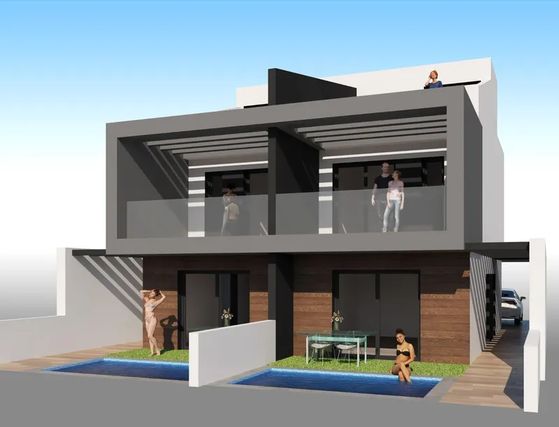 Modernas villas adosadas con piscina privada cerca del mar en Santiago de la Ribera