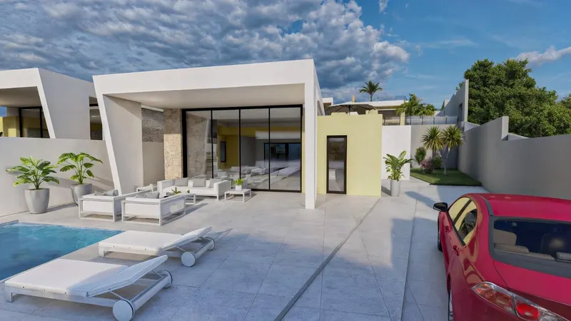 Chalets de obra nueva de una planta con piscina privada en Torrevieja