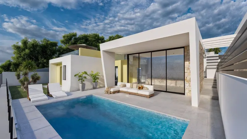 Chalets de obra nueva de una planta con piscina privada en Torrevieja